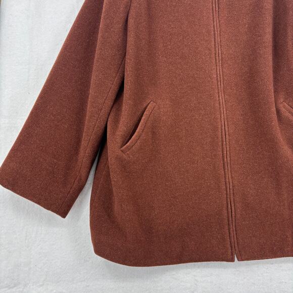 Eileen Fisher Italian Wool Jacket Size L Cinnamon Brown Lined Zip Coat Pockets - Picture 4 of 10